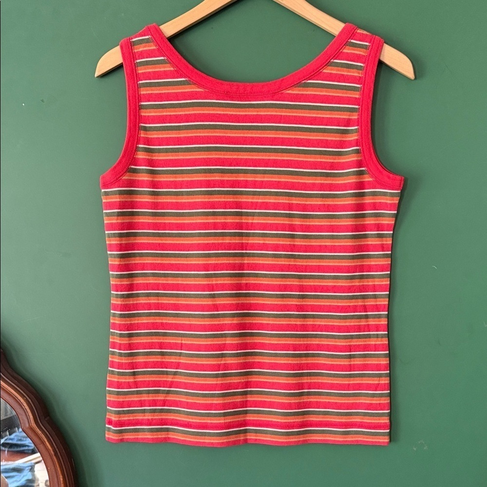 Jones New York Sport Womens LP Orange, Olive & White Striped Tank Summer - Picture 6 of 6